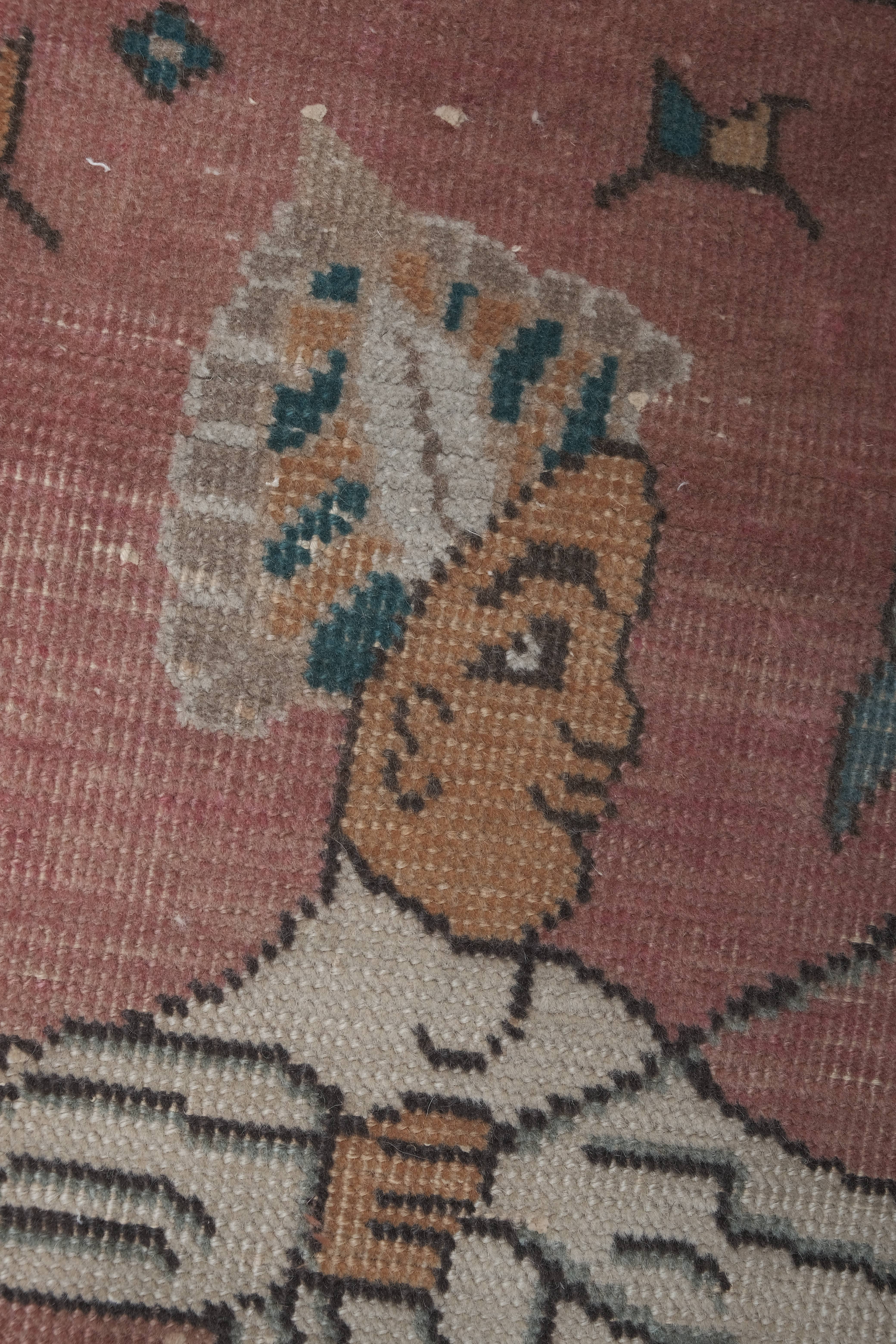 Vintage Pillows Store - Wholesale Runner Rug - Turkish Pictorial Horse Rug 3'6'' X 13'4''9