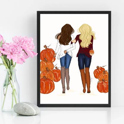 Arte de meninas de outono, ilustração de outono, arte de parede de outono, arte de outono por atacado de PLTStudio