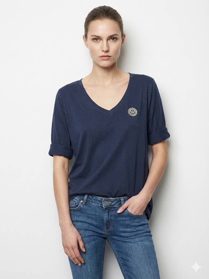 Mimi & Gogo - Wholesale T-shirt (Zonder tekening) - Dames - Smiley T-shirt met pailletten, één maat voor maat 36 tot 4211