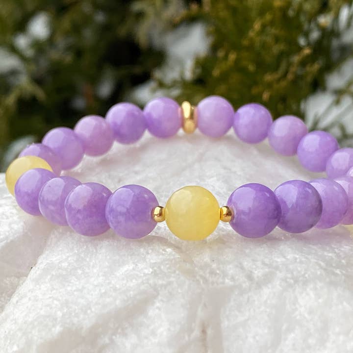 Lilla JADE ARMBÅND Lilla Gul Jade Crystal SPRING COLOR for engroshandel hos Coconut Quartz