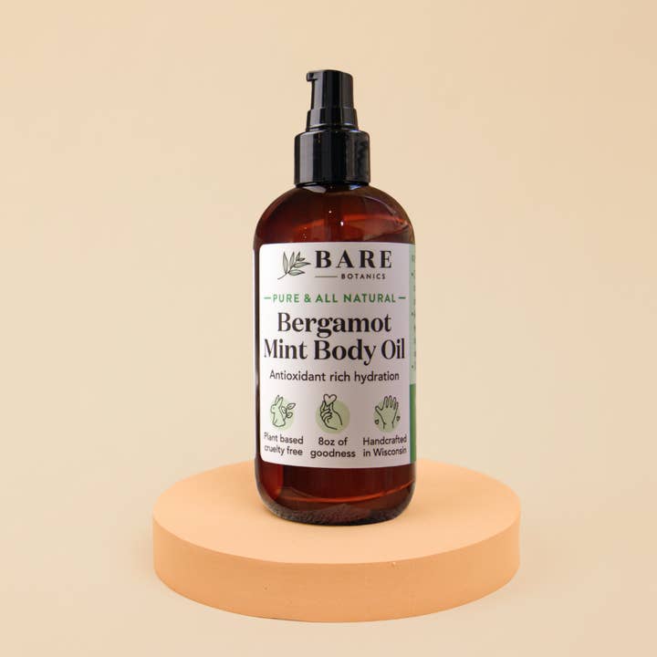 Huile pour le corps à la menthe bergamote pour la vente par Bare Botanics
