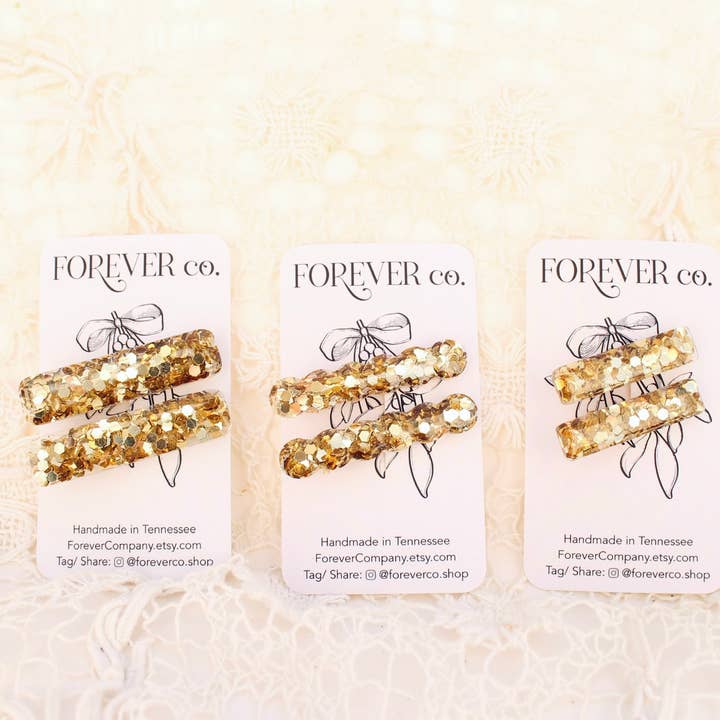 Fermagli per capelli in resina glitterata dorata Jumbo: alligatore antiscivolo per la vendita all'ingrosso da parte di Forever Company