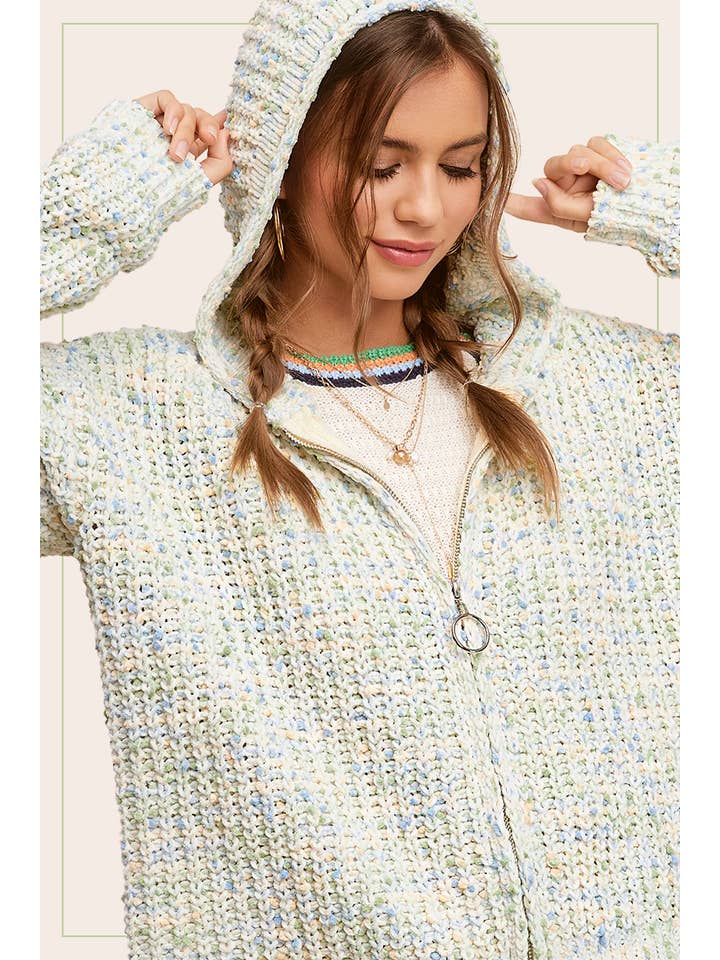 La Miel - Wholesale Hoodie - Women's - JCS3569-Multi Color Confetti Zip-Up Hoodie Sweater14