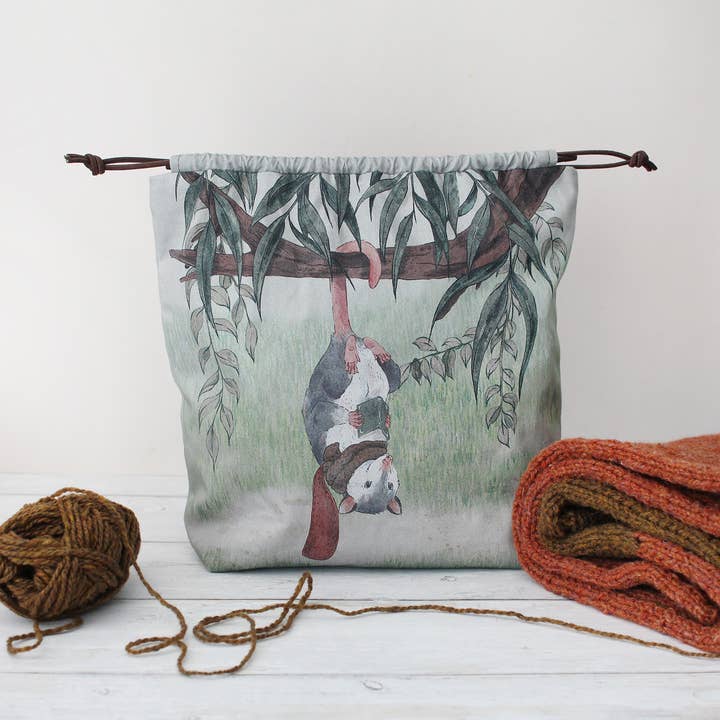 The Blue Rabbit House - Wholesale Drawstring Bag - Unisex - Fig the Reading Opossum | Project Bag | Drawstring Bag0