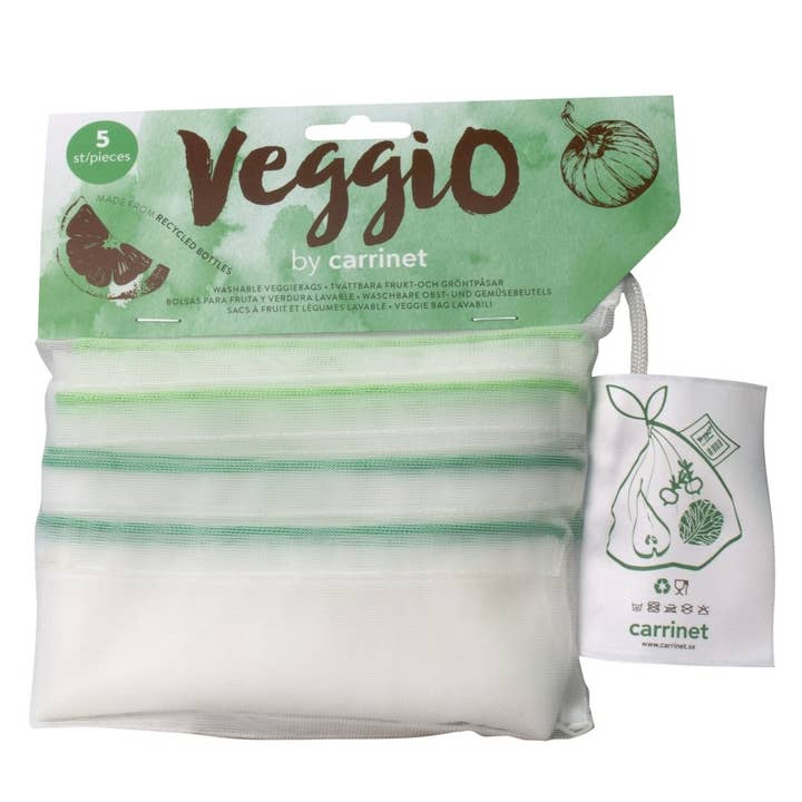 Carrinet Veggio herbruikbare voedselopbergzakken | Bouteilles en plastique 100% recyclées voedselzakken met trekkoord voor fruit en groenten winkelen, paquet de 5 pour la vente par Carrinet
