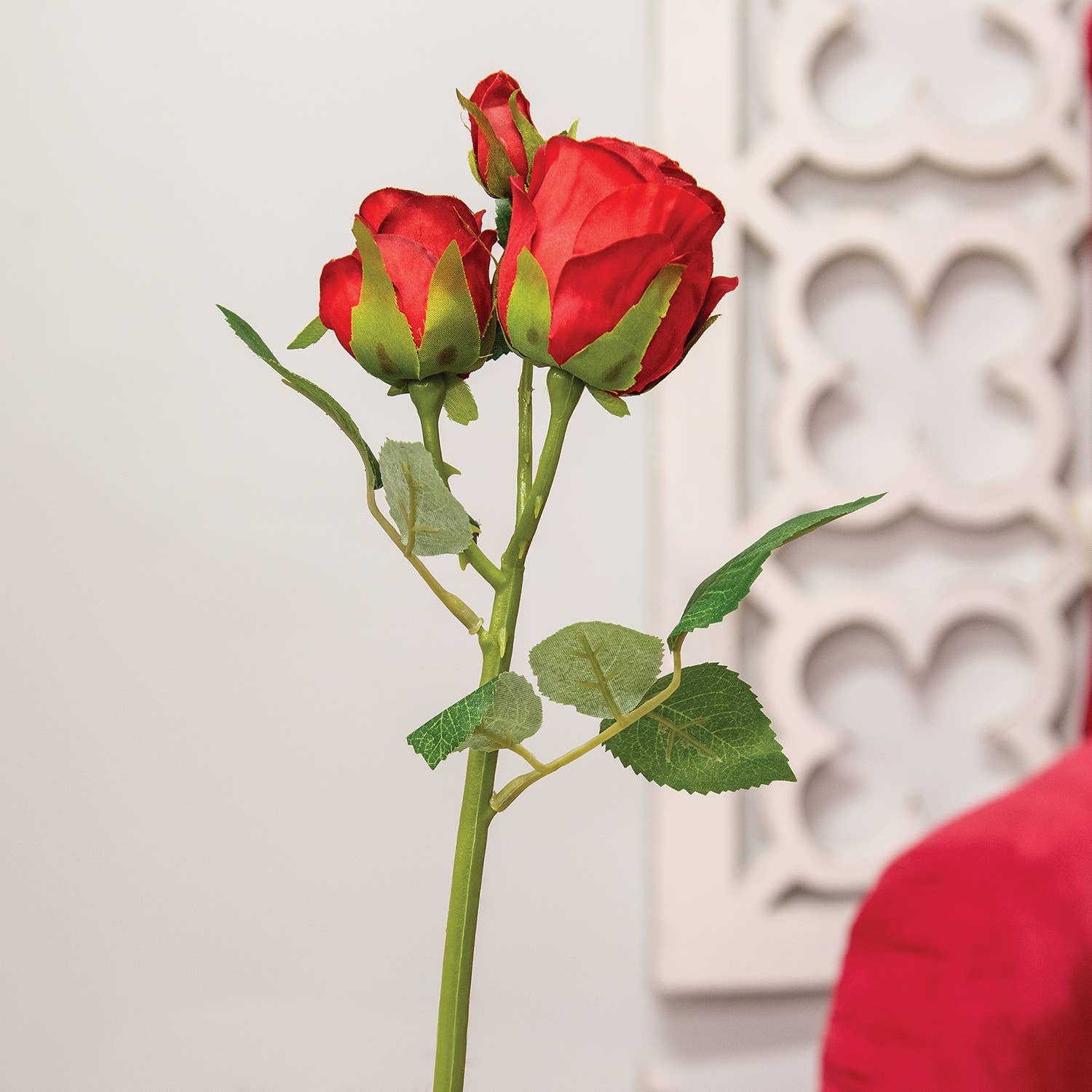 Saybrook Lane - Wholesale Artificial Flowers - Blooming Red Roses Pick - 17"1