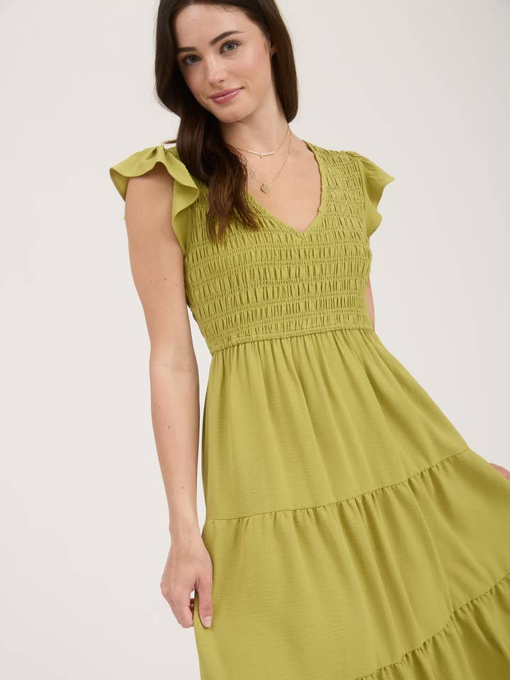 Blu Pepper - Wholesale Dress - Women's - FLUTTER SLEEVE MAXI DRESS