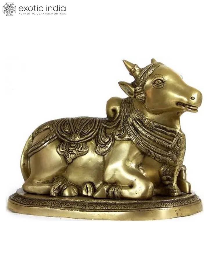 Idole Nandi de 12 pouces | Fait à la main | Sculpture en laiton pour la vente par Exotic India Art