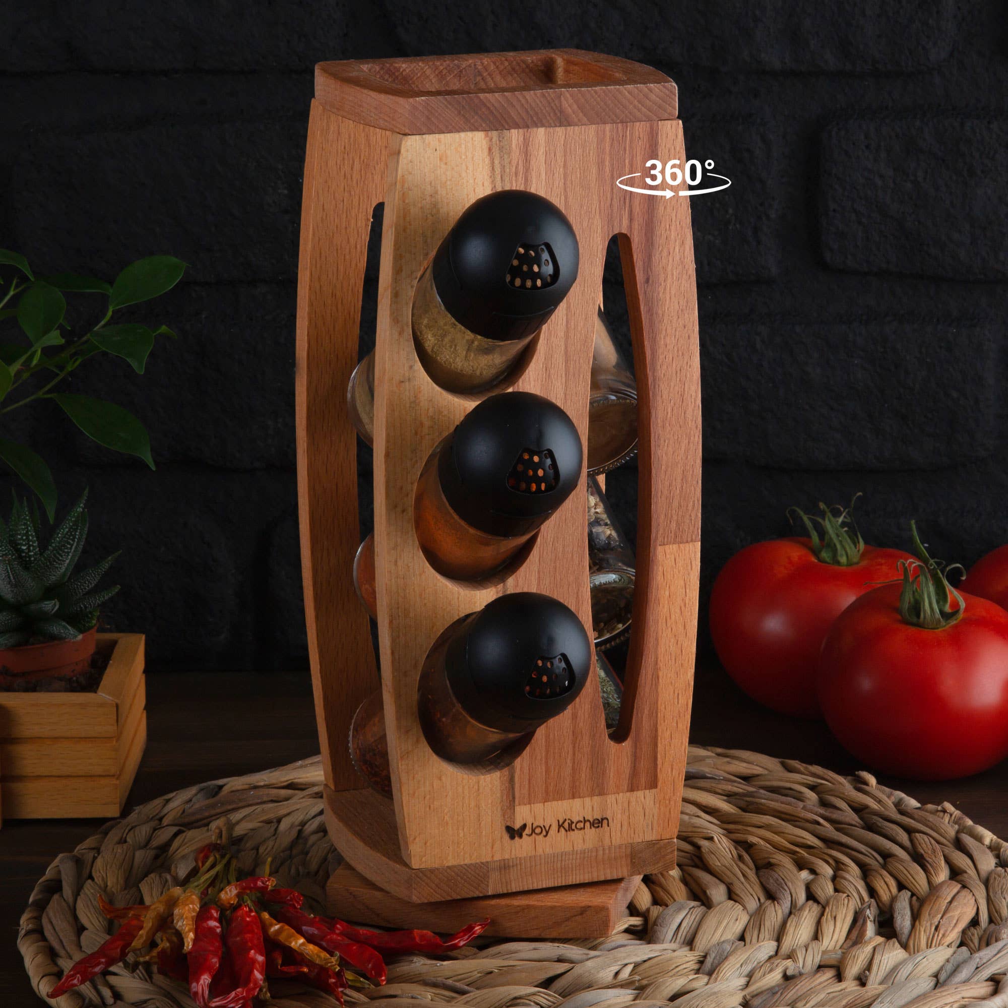 Joy Kitchen - Vendita all'ingrosso Portaspezie - Draaibaar houten kruidenrek | glazen kruidenrek | keukenrek1