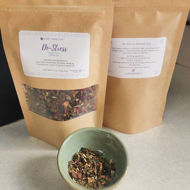 De-Stress Herbal Tea for wholesale by Sweet Dandelion, llc