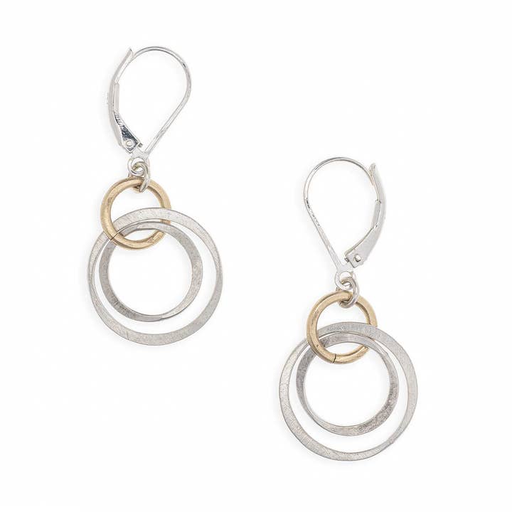Flow Linked Circle Drop Gold and Silver Earrings for wholesale by Freshie & Zero