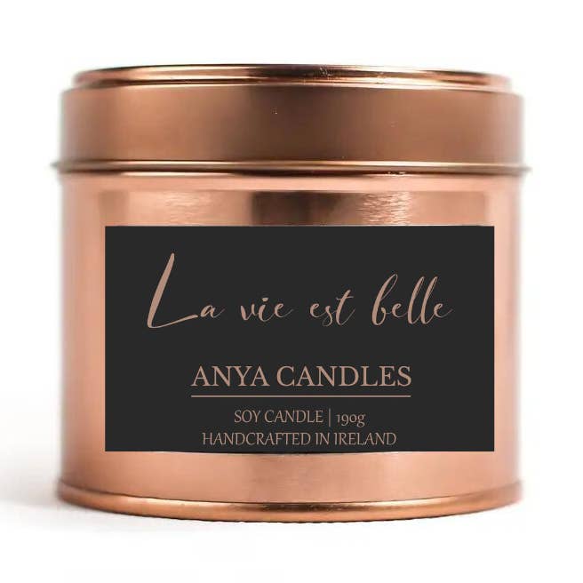 La vie est belle (dupe of perfume Lancome) rose gold candle for wholesale by Anya Candles