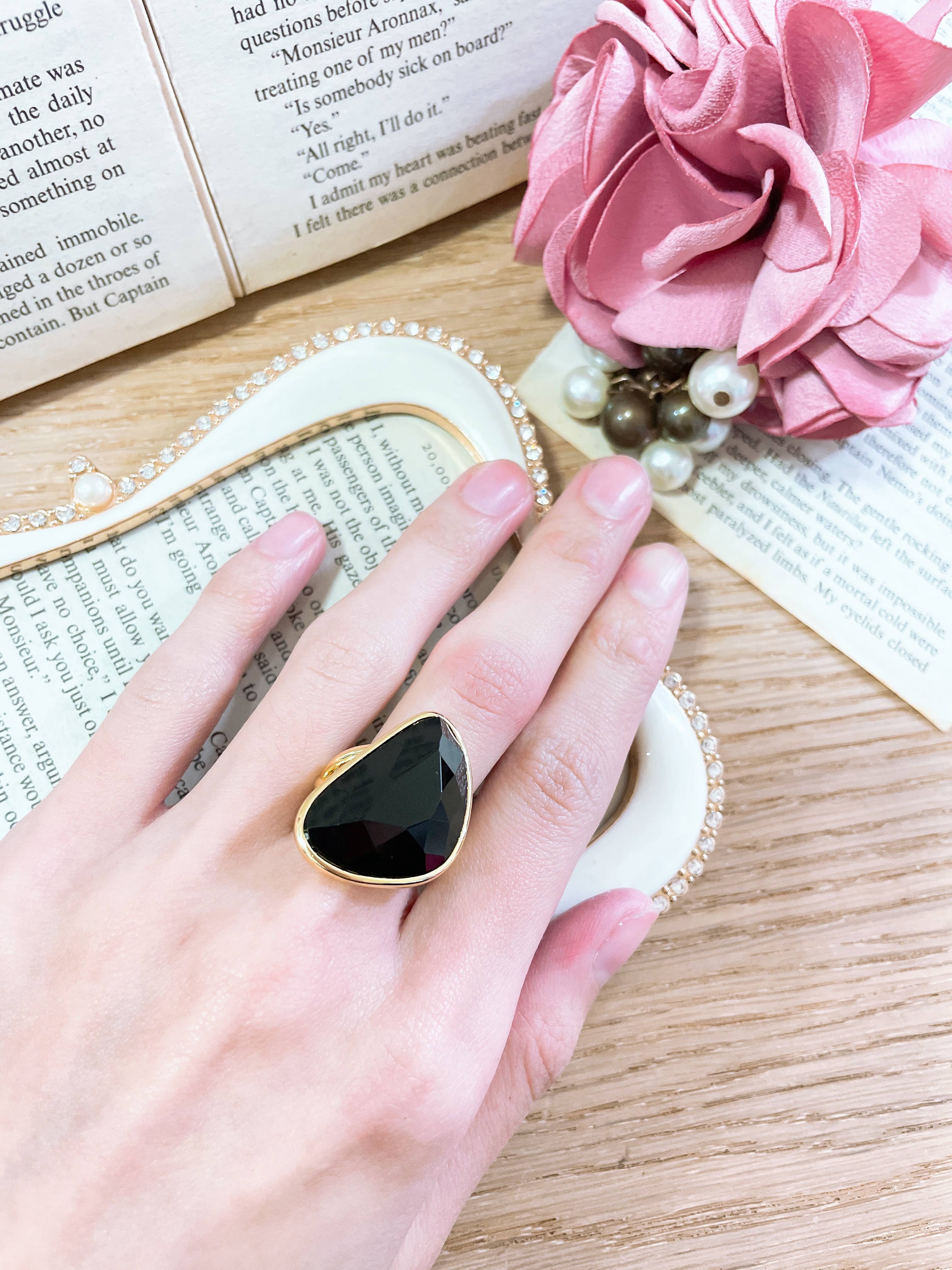 Zoey Simmons - Vente Bague de cocktail/de cérémonie - Bague tendance en onyx noir - GF2