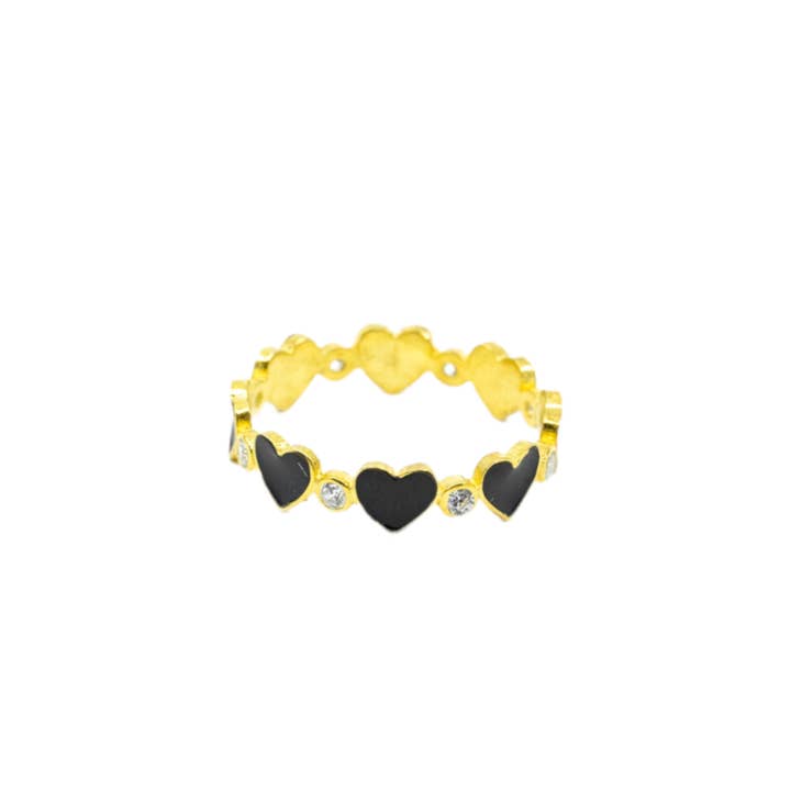 ZEYZEY - Wholesale Multi-Stone Ring - Black Heart To Heart Ring With CZ Diamonds-Turkish Jewelry