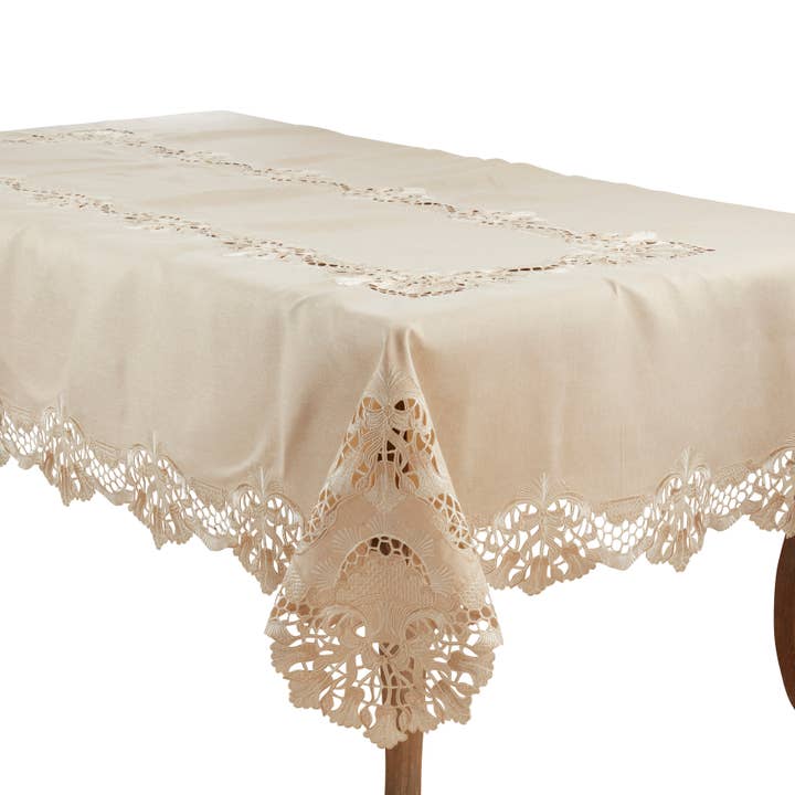 Ecru Delicate Embroidery Tablecloth for wholesale on Faire