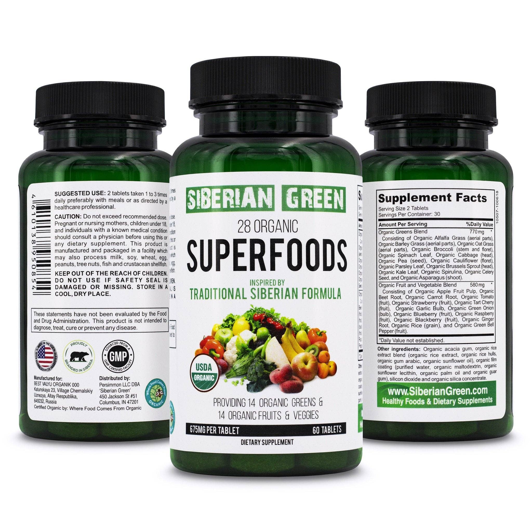 SiberianGreen - Wholesale Oral Supplement/Vitamin - 28 Superfoods Siberian Green Formula 60 Tabs - Certified Organic Essential Greens Nutritious Fruits & Veggies