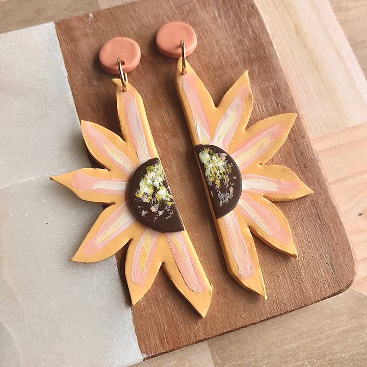 Sun Sprinkles – wholesale Dangle earrings – Sunflower Painted Earrings1