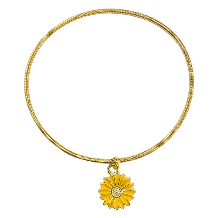 Broken Record Boutique - Wholesale Charm/Dangle Bracelet - Gold Enamel Sunflower Bangle Charm Bracelet on Card