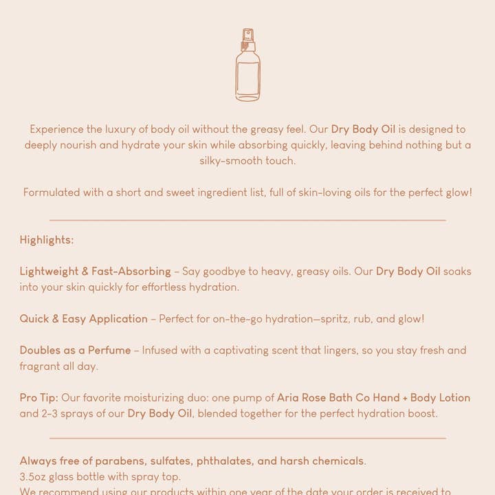 Aria Rose Bath Co - Wholesale Bath/body oil - Vanilla Almond Dry Body Oil - Cozy Collection1