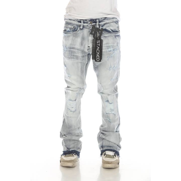 Stylo - Wholesale Jeans - Men's - Light Blue Stacked Flare Jeans
