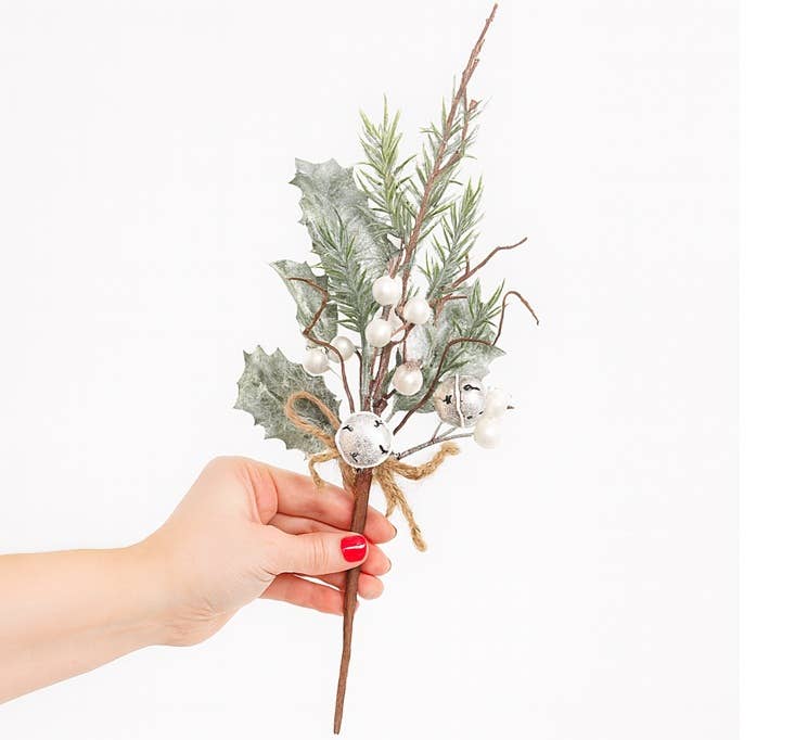 Factory Direct Craft - Wholesale Christmas Decoration - 12" Artificial Snowy White Berry and Bells Pick 1