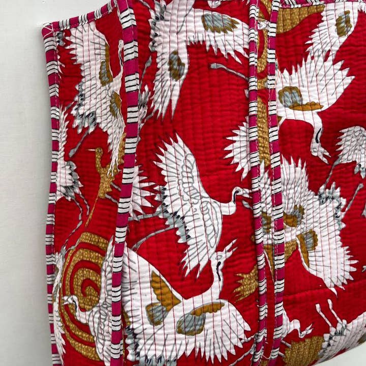 bhavnas boutique - Vente Sac de plage - Sac indien en coton imprimé au bloc, sac de plage, sacs Jhola matelassés4