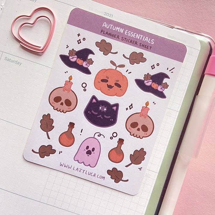 Autumn Essentials Planner Sticker Sheet for wholesale by Lazy Luca