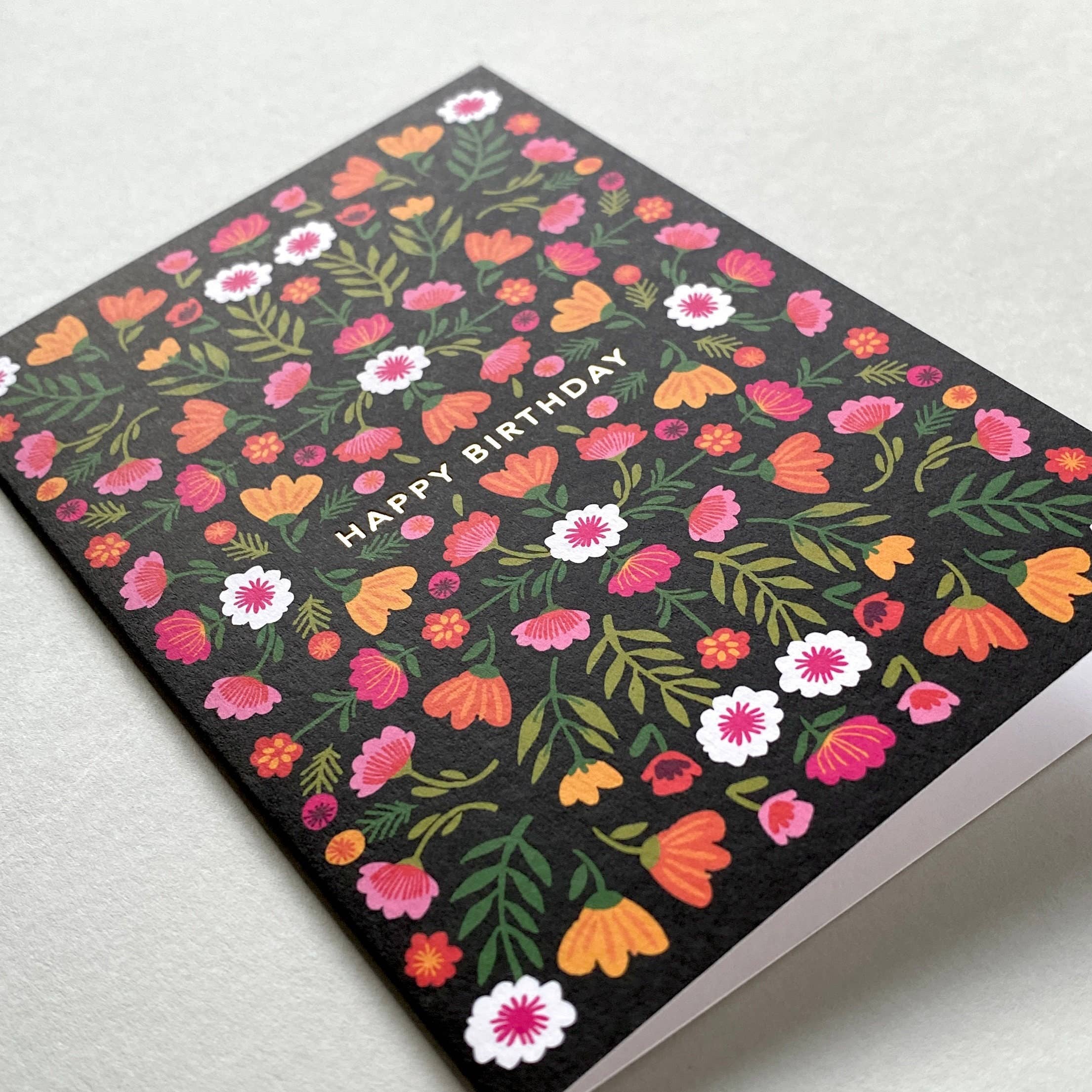 Maggie Magoo Designs - Wholesale Birthday Card - Greetings card - black floral birthday1