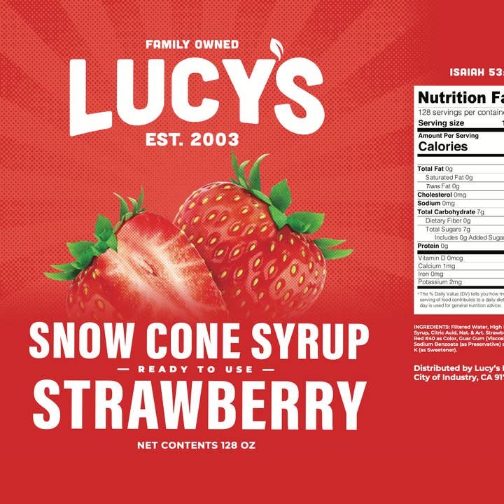 Lucy's - Wholesale Flavored Syrup - Strawberry Snow Cone Syrup - 128oz3