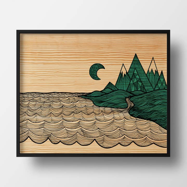 Mtns Meet The Sea Print for wholesale by Red Umbrella Designs