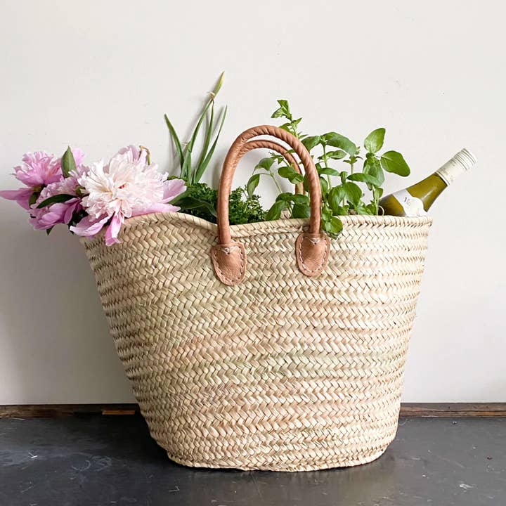 French market bag, Straw bag with leather handle, Beach bag for wholesale by craftberber