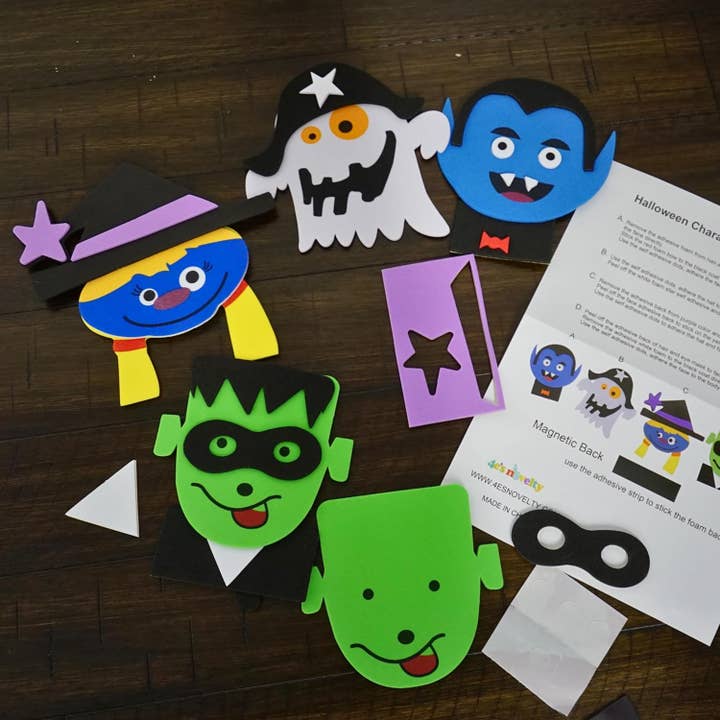 4E's Novelty - Wholesale DIY Craft Kit - 12Pack Halloween Foam Craft Kit for Kid with 4 Magnetic Face