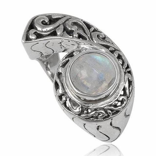 Rainbow moonstone ring (peristerite) India AA silver 925 - Size 56 for wholesale by La Boîte à Cailloux