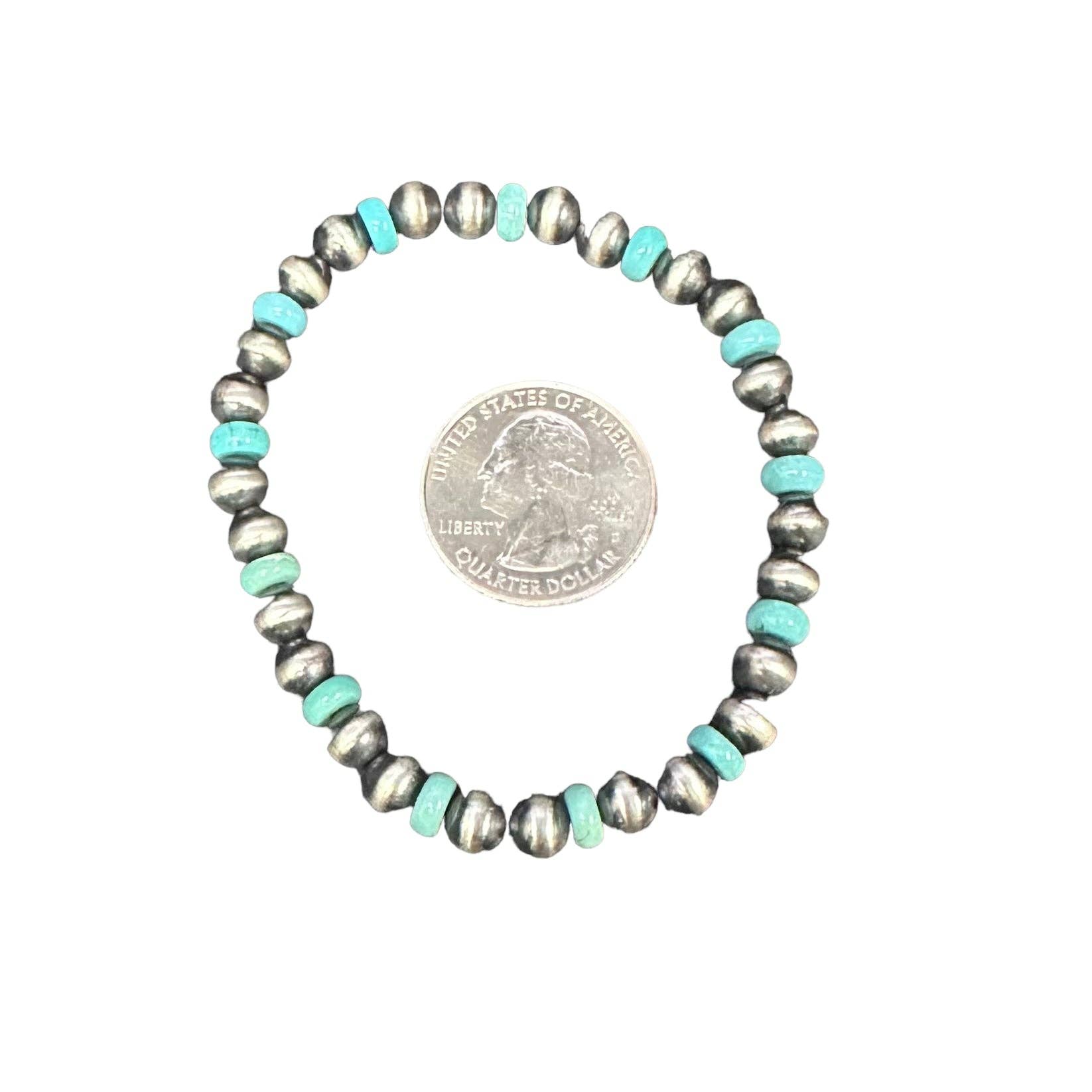 Select Lines - Wholesale Beaded Bracelet - Turquoise Navajo Pearl 6mm Oxidize Bead Stretch Bracelet Sterling Silver2