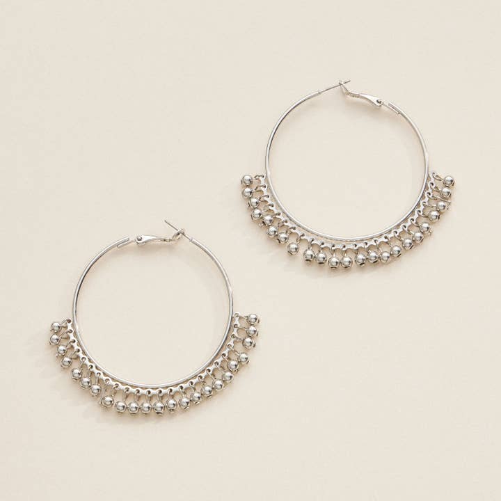 Frem - Wholesale Hoop Earrings - Silver & Gold Plated Beaded Hoop Earrings - Elegant Jewelry
