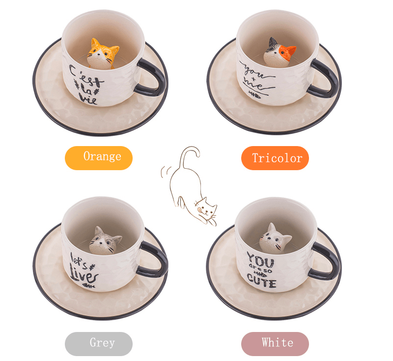 Homerely (We Cover All Import Duties) - Wholesale Coffee Mug - Cat Ceramic Mug with Saucer0