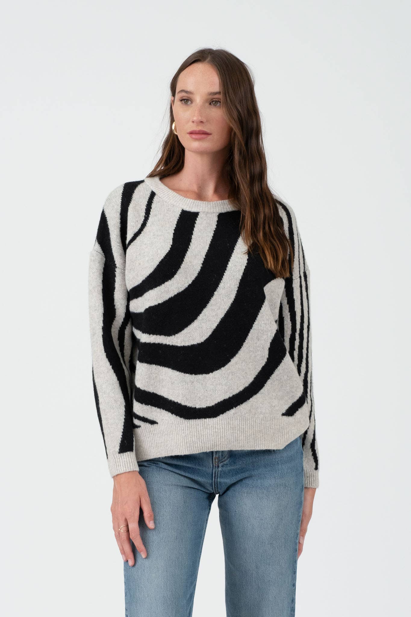 WHITE ZEBRA PRINT LONG SLEEVE SWEATER for wholesale on Faire