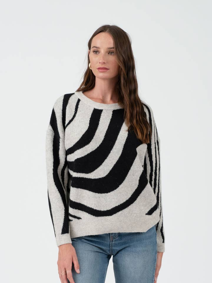 WHITE ZEBRA PRINT LONG SLEEVE SWEATER for wholesale on Faire0
