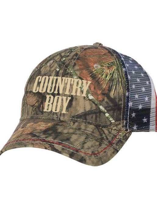 Gorra de camionero con la bandera estadounidense de camuflaje con el logotipo de Country Boy® para venta al por mayor de Country Girl Store