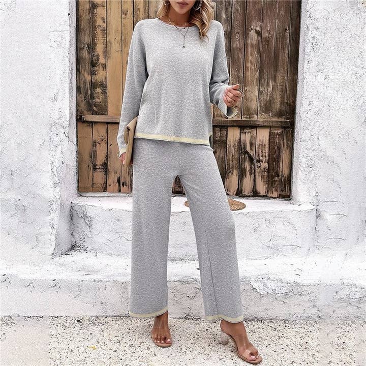 OceanusSwim - Wholesale Lounge Set - Women's - Casual Solid Color Knitted Long Sleeve Top And Pants Set4