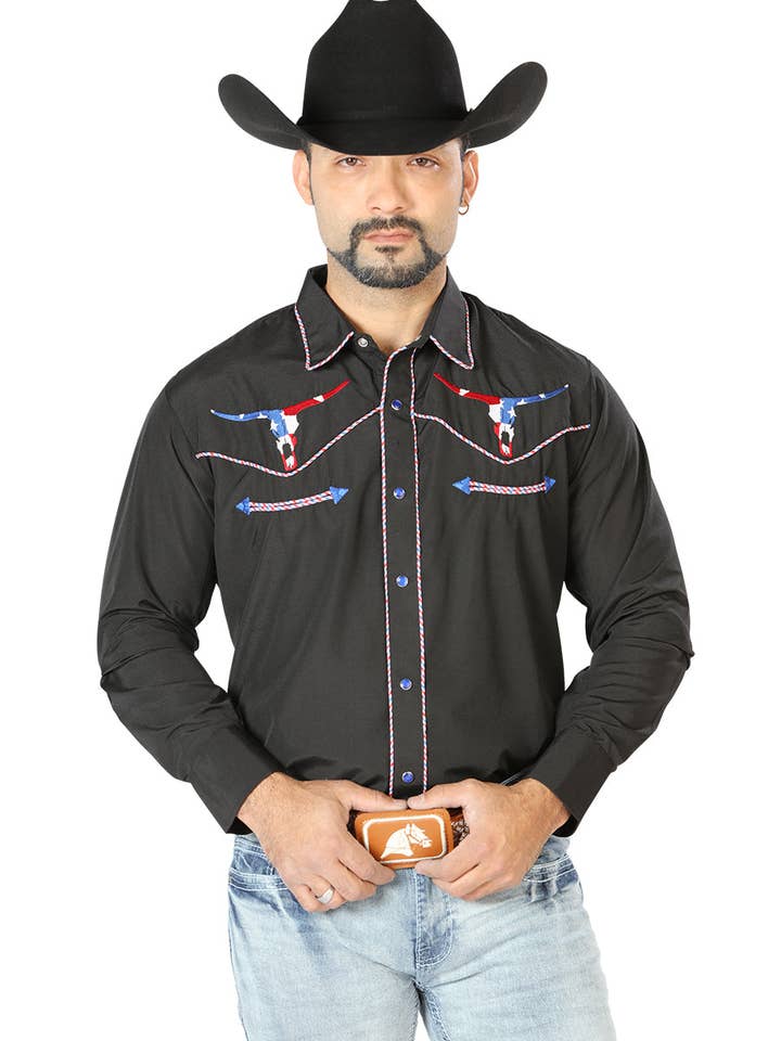 El SeƱor de los Cielos Embroidery Shirt Black 126671 for wholesale by El General Western Wear