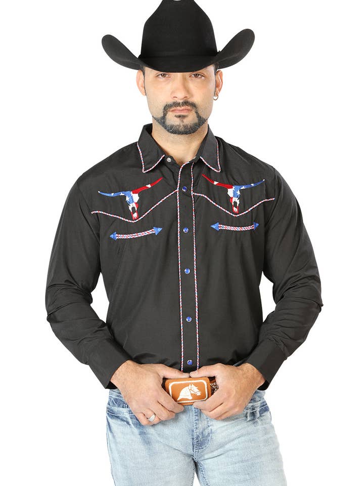 El Señor de los Cielos Broderskjorta Svart 126671 för wholesale av El General Western Wear