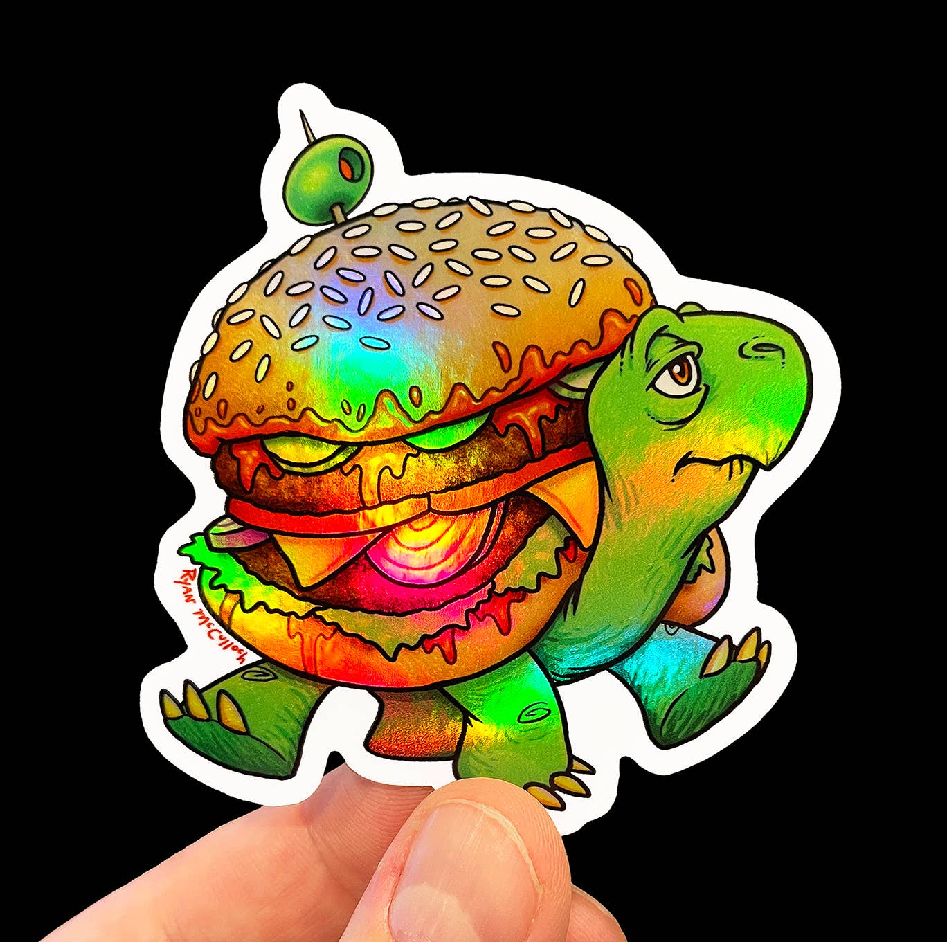 Ryan McCulloch Art - Wholesale Sticker - HOLOGRAPHIC STICKER: Cheeseburger Turtle