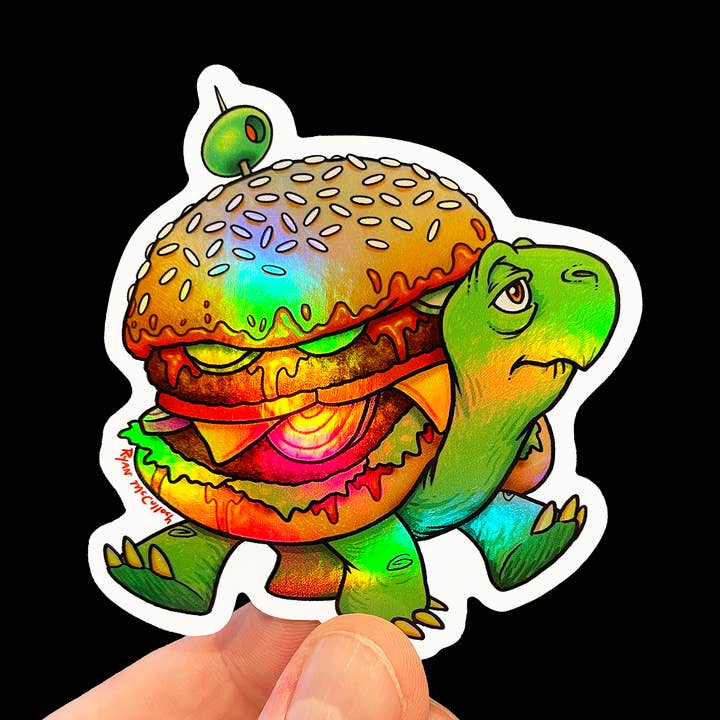 Ryan McCulloch Art - Wholesale Sticker - HOLOGRAPHIC STICKER: Cheeseburger Turtle0