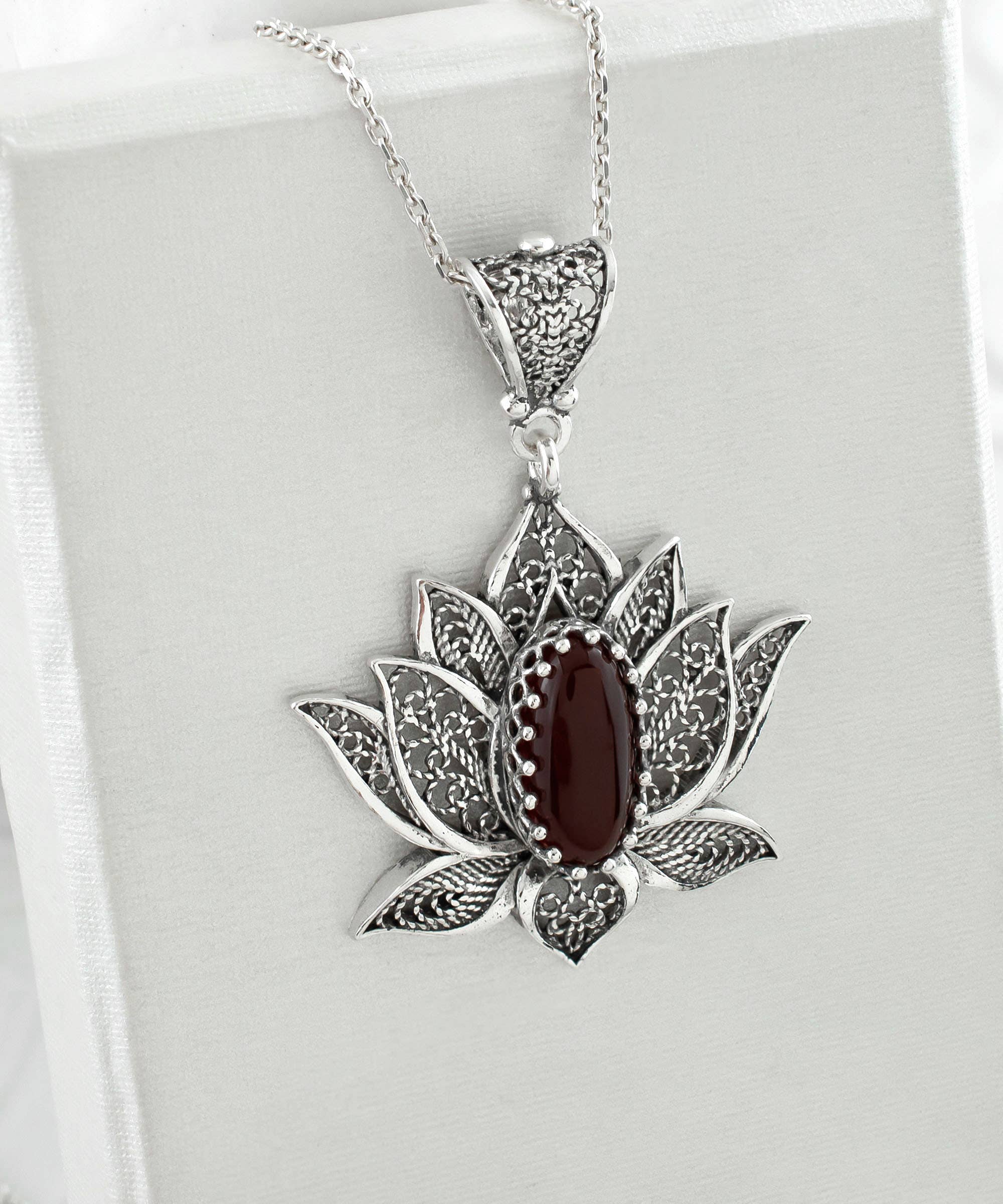 Filigranist Jewelry - Wholesale Pendant/Charm Necklace - Sterling Silver  Lotus Carnelian Pendant Necklace6