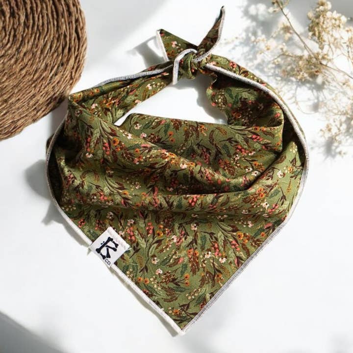 Boneyard Co. - Wholesale Pet Bandana - Dog - "Wildflower" Green Spring Floral Dog Bandana