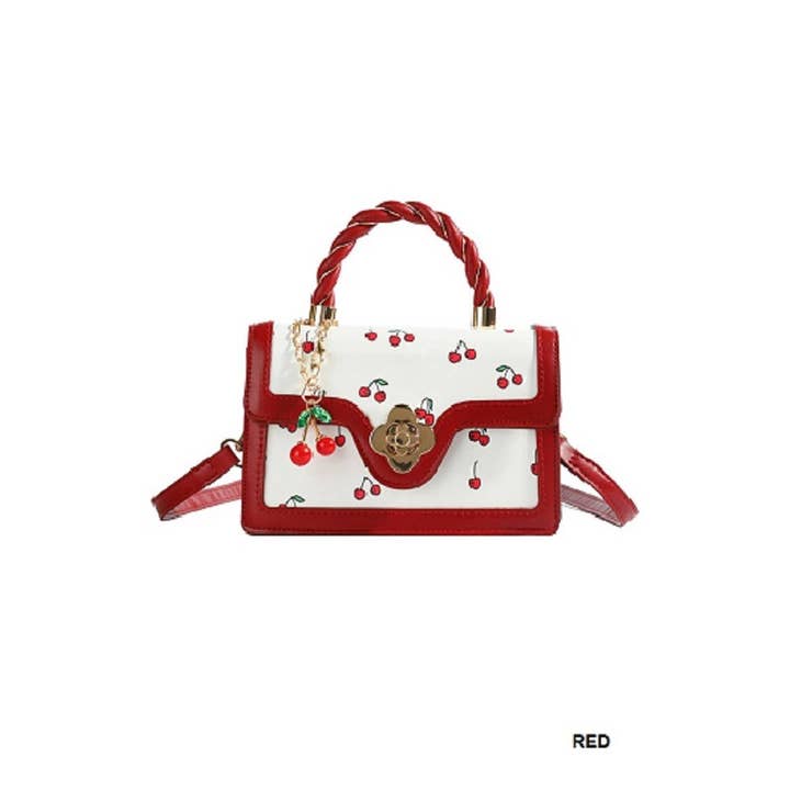 ROJO Bolso de Hombro de Cuero Vegano con Estampado de Cerezas de venta al por mayor en Faire2