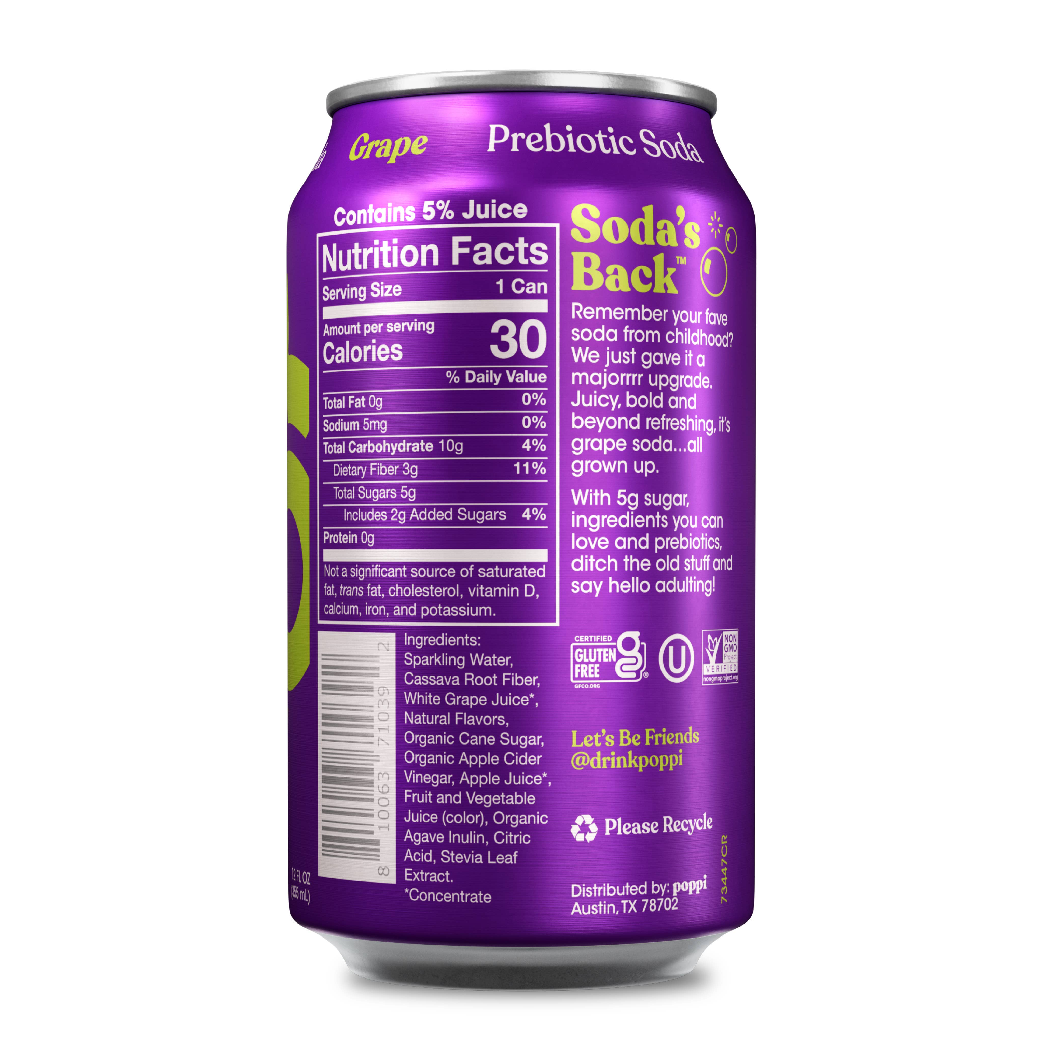 poppi - Wholesale Soda/Carbonated Drink - poppi Prebiotic Soda, Grape, 12oz1