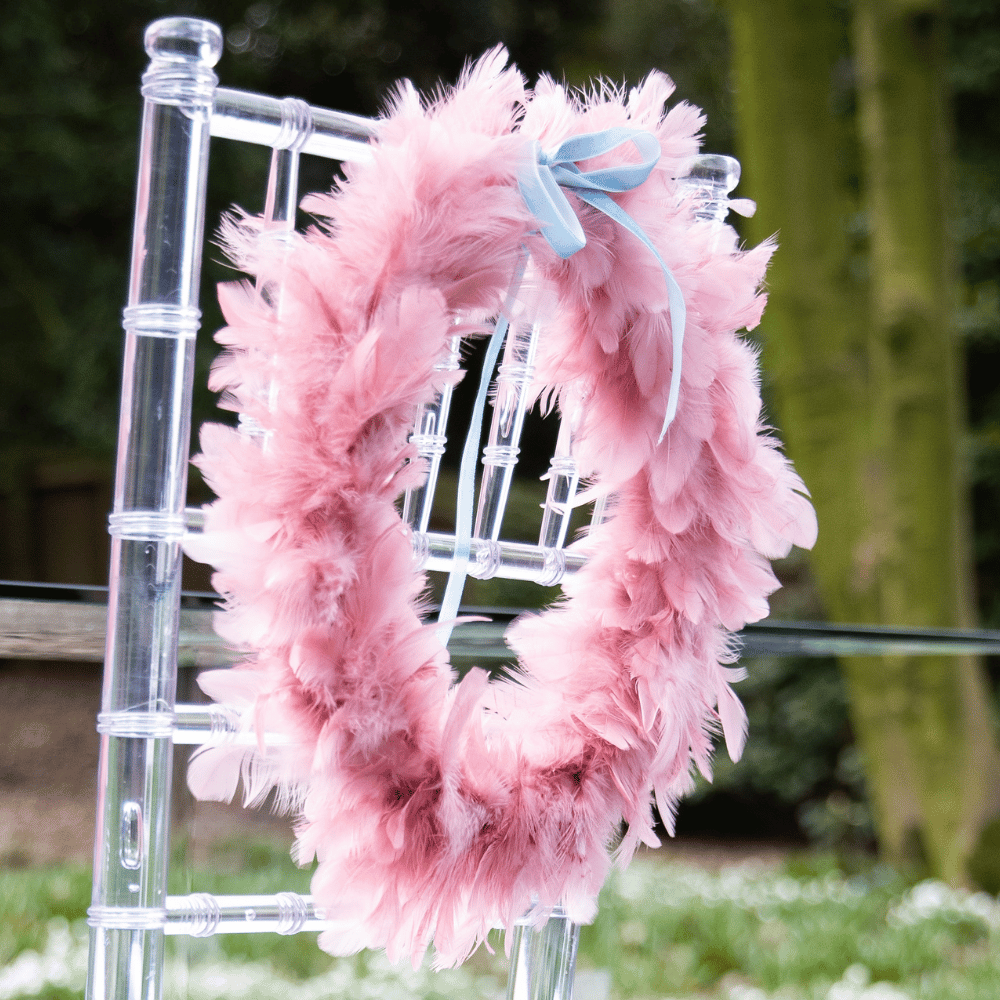 Qube Luxe by Debbie Marks - Wholesale Wreath - Deco Feathered Pink Wreath (24cm)2