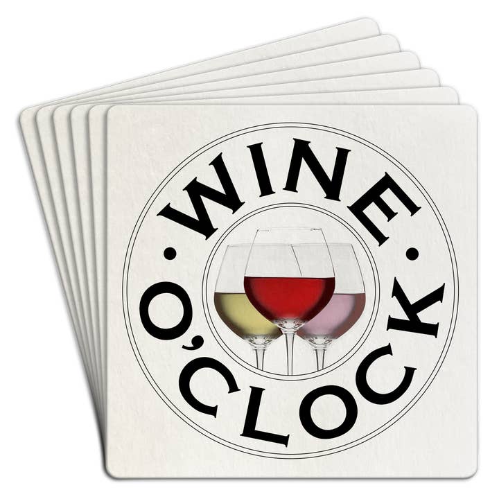 Paper Coaster 6pk Wine O'clock for wholesale by Tipsy Stickers